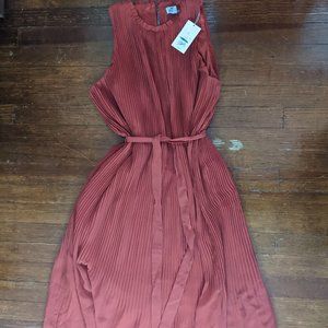 A New Day | Burnt Orange Pleated Midi Dress